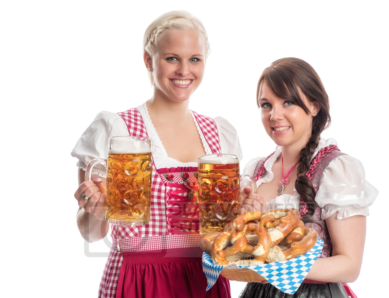 bayerische Frauen mit Bier und Brezel